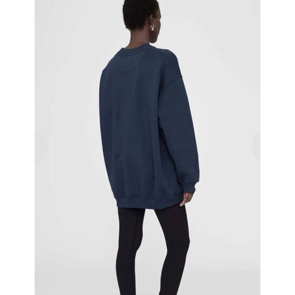 Anine Bing Tyler BING Varsity Chenille Oversized Sweatshirt Navy Slouchy Size XL - Picture 10 of 12